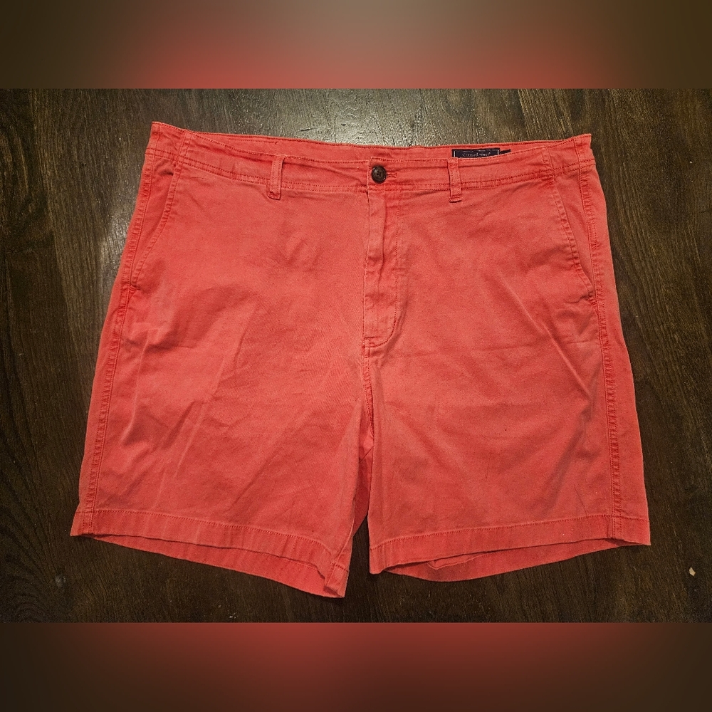 Vineyard Vines Shorts Mens 40 Pink Salmon, Solid Flat Front, Chino, Bermuda